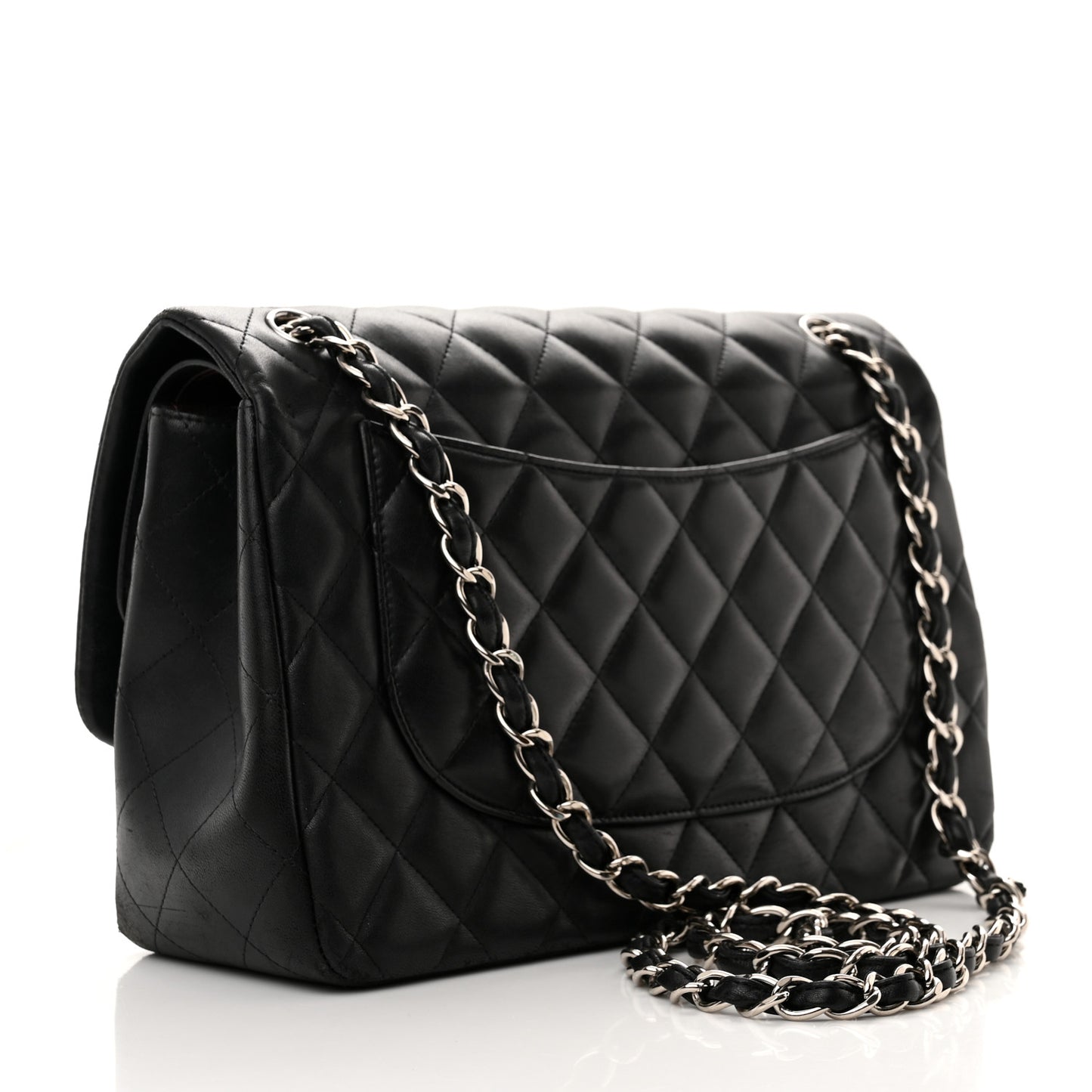 Lambskin Quilted Jumbo Double Flap Black