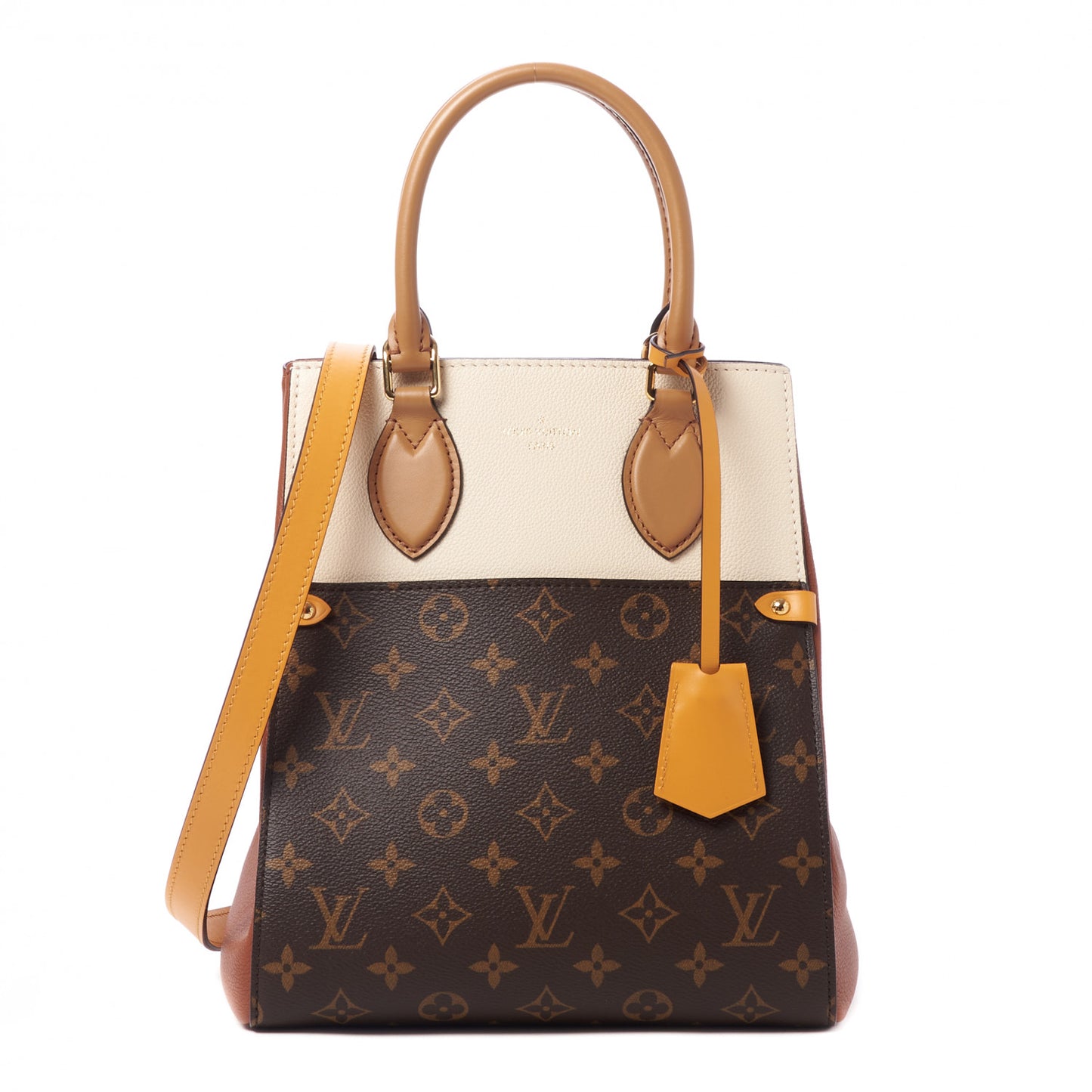 Calfskin Monogram Fold Tote MM Camel Sunbeam Cream