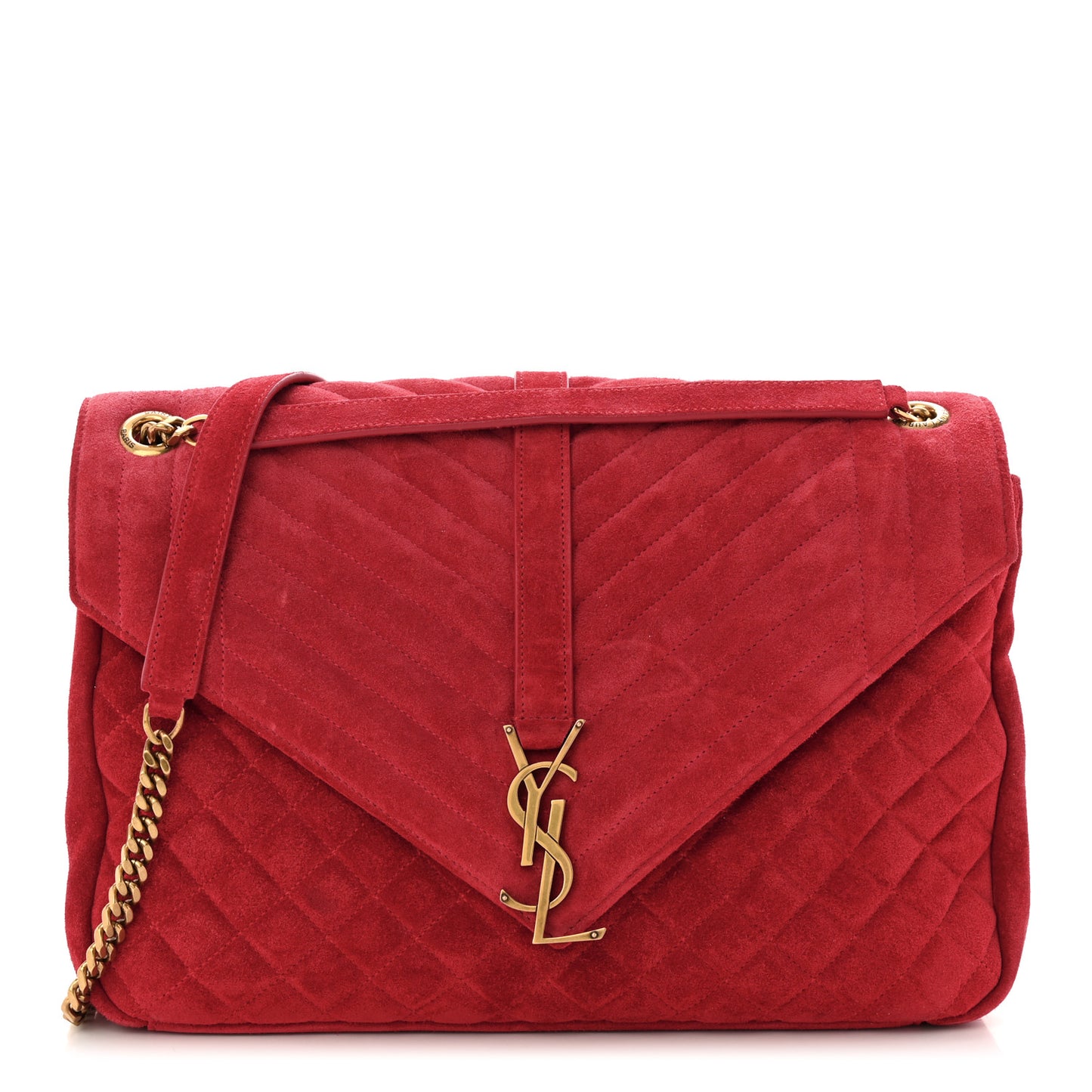Suede Mixed Matelasse Triquilt Large Monogram Envelope Satchel Red