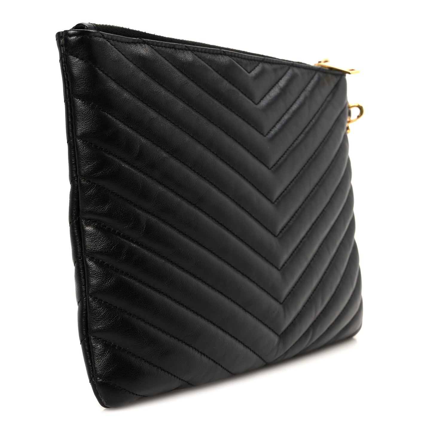 Calfskin Matelasse Chevron Monogram A5 Wristlet Black
