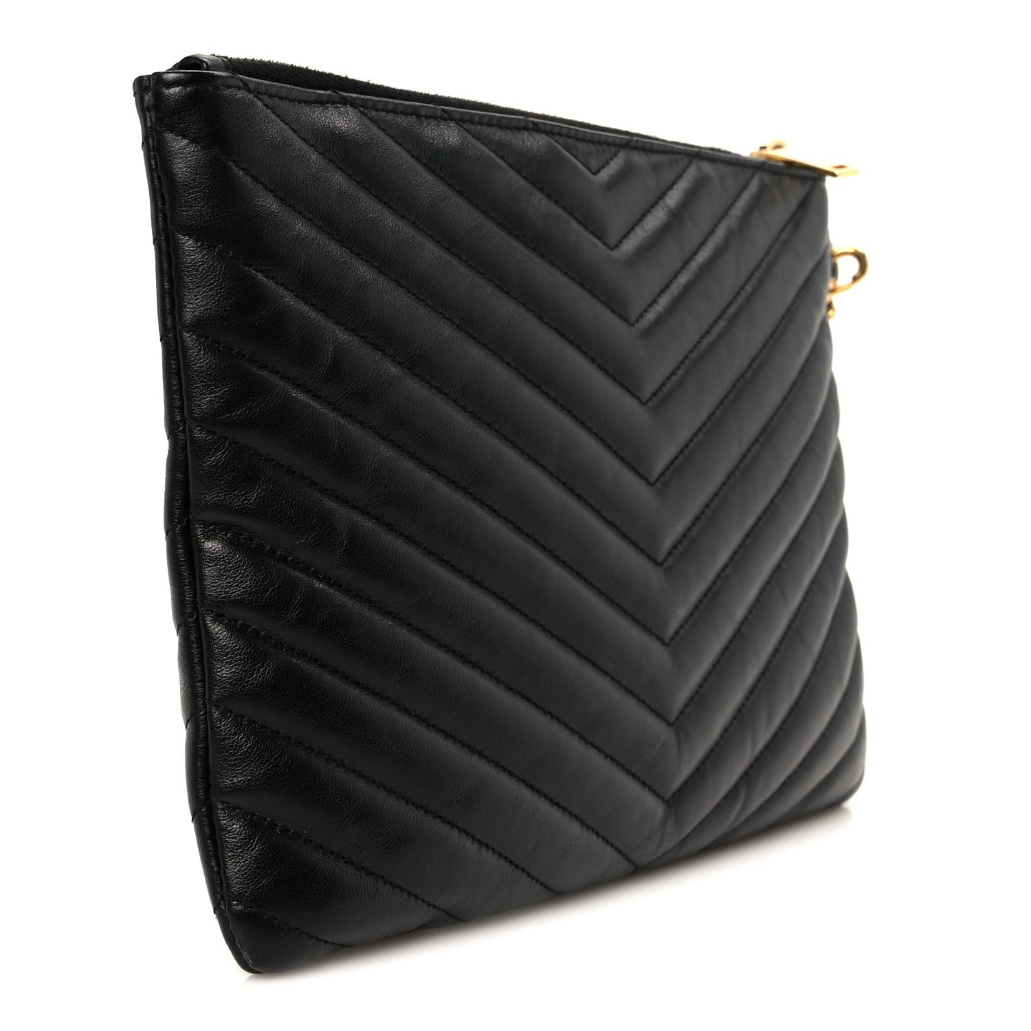 Saint Laurent Calfskin Matelasse Chevron Monogram A5 Wristlet Black 3 of 8