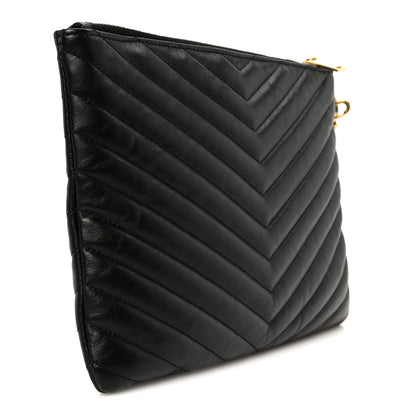 Saint Laurent Calfskin Matelasse Chevron Monogram A5 Wristlet Black 3 of 8