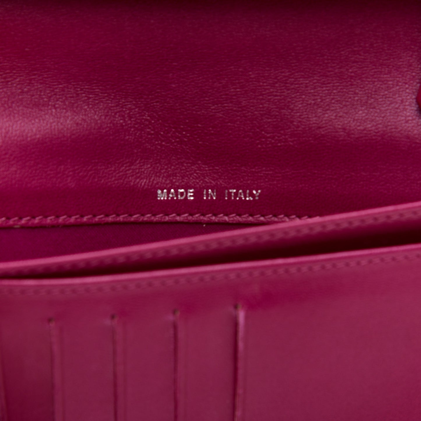 Lambskin Camellia Embossed Yen Wallet Fuchsia