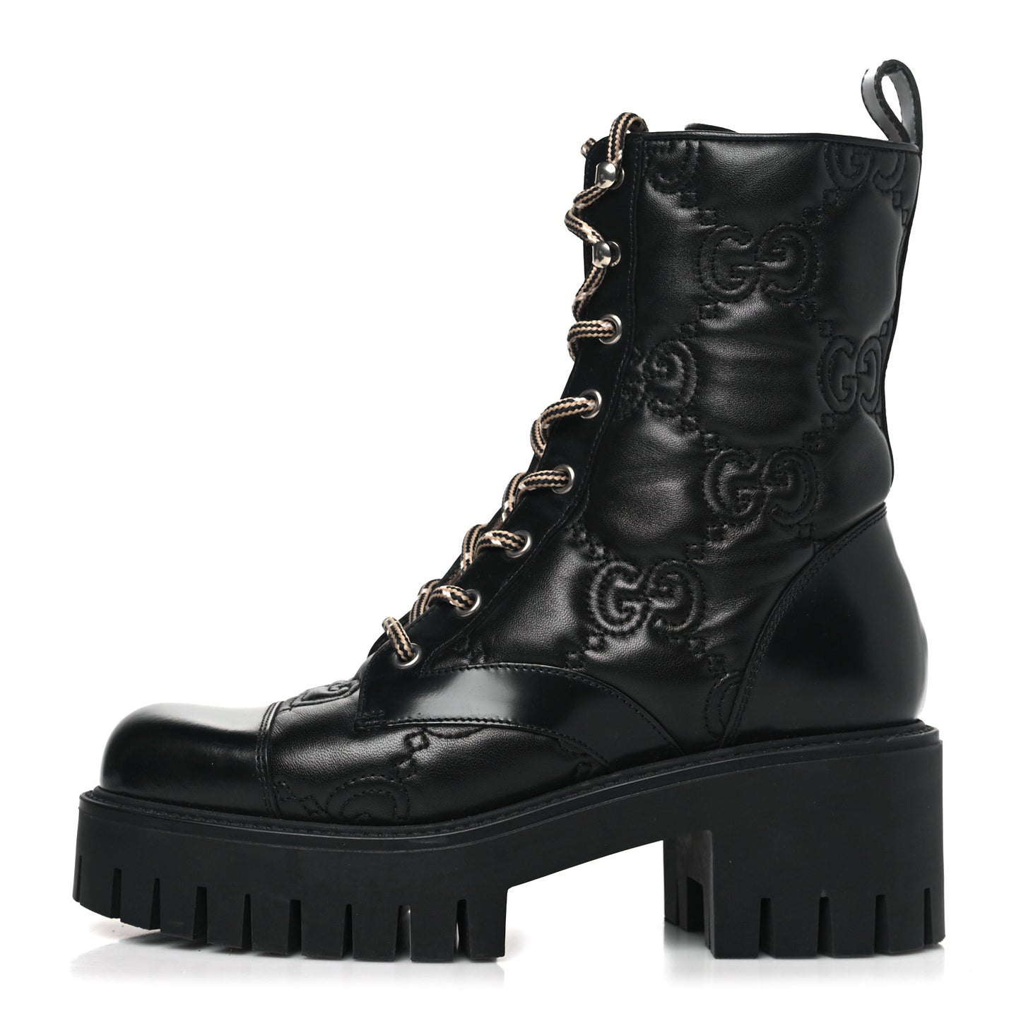 Cordovan Lux Nappa GG Matelasse Lace Up 60mm Combat Boots 37 Black