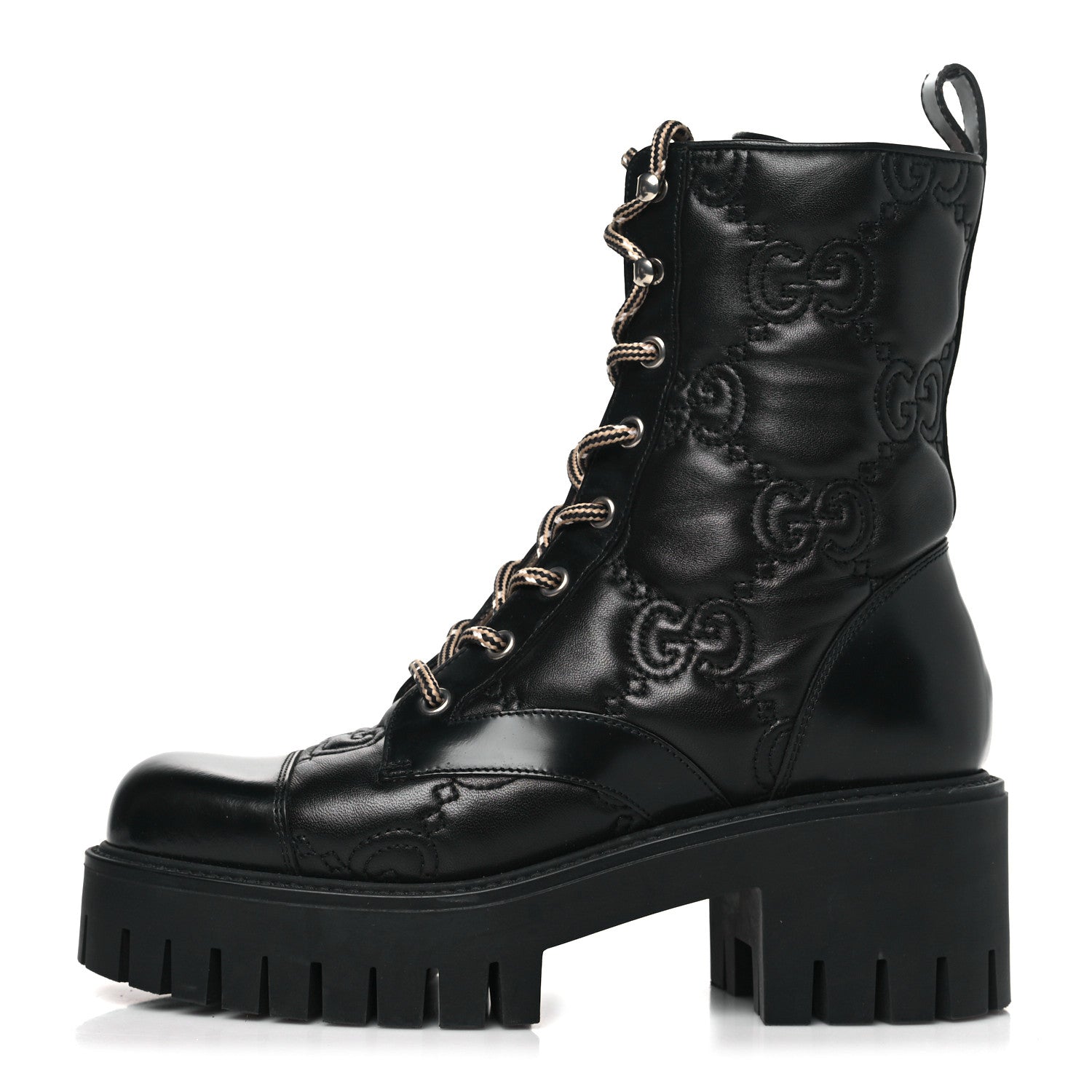 Gucci Cordovan Lux Nappa GG Matelasse Lace Up 60mm Combat Boots 37 Black 1 of 8