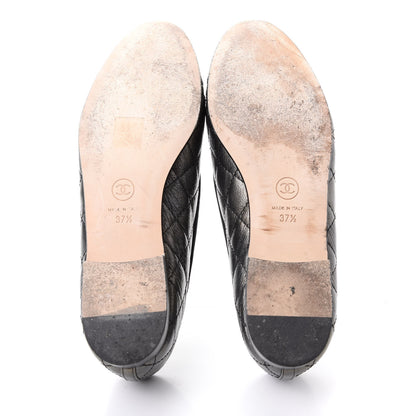 Chanel Metallic Aged Calfskin Quilted CC Cap Toe Ballerina Flats 37.5 Dark Silver 6 of 11