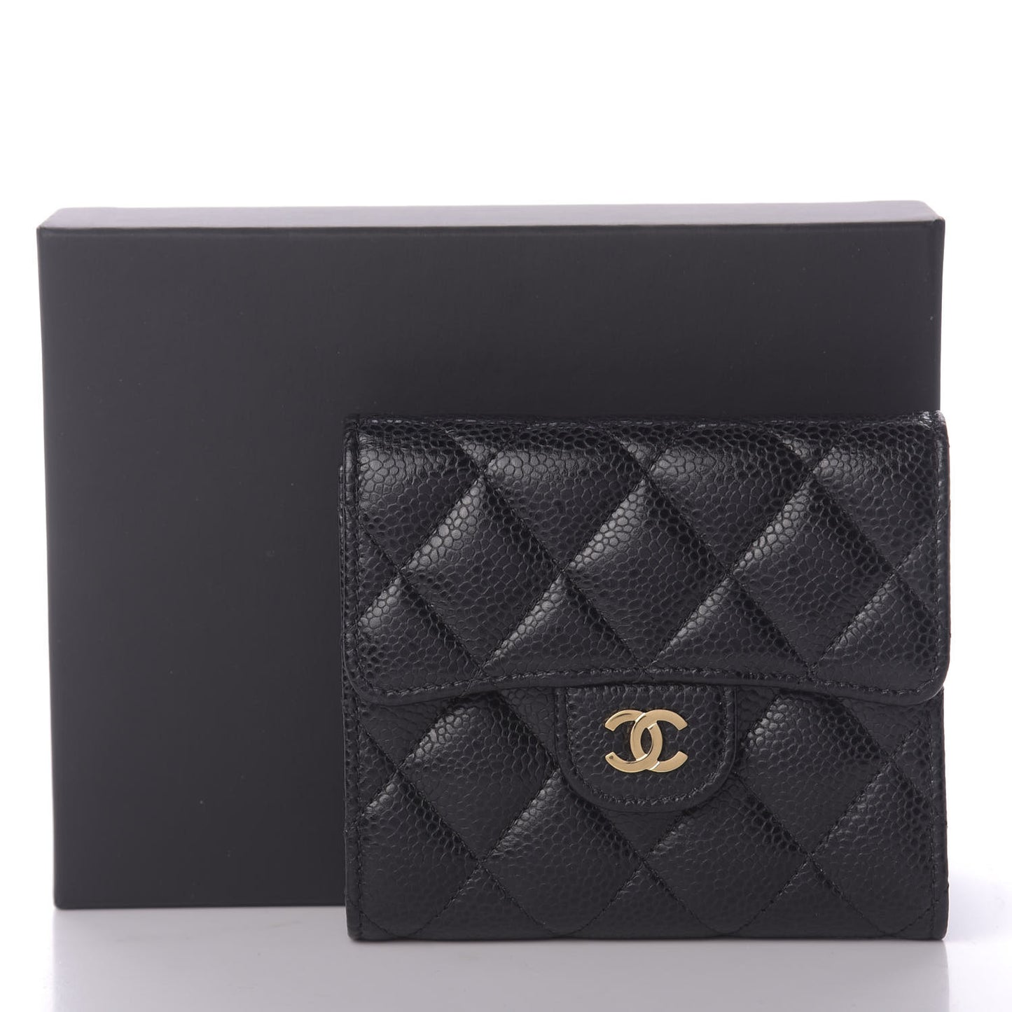 Caviar Quilted Compact Flap Wallet Black