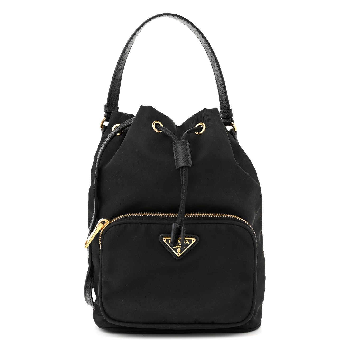 Prada Saffiano Tessuto Nylon Mini Bucket Crossbody Bag Black 1 of 12