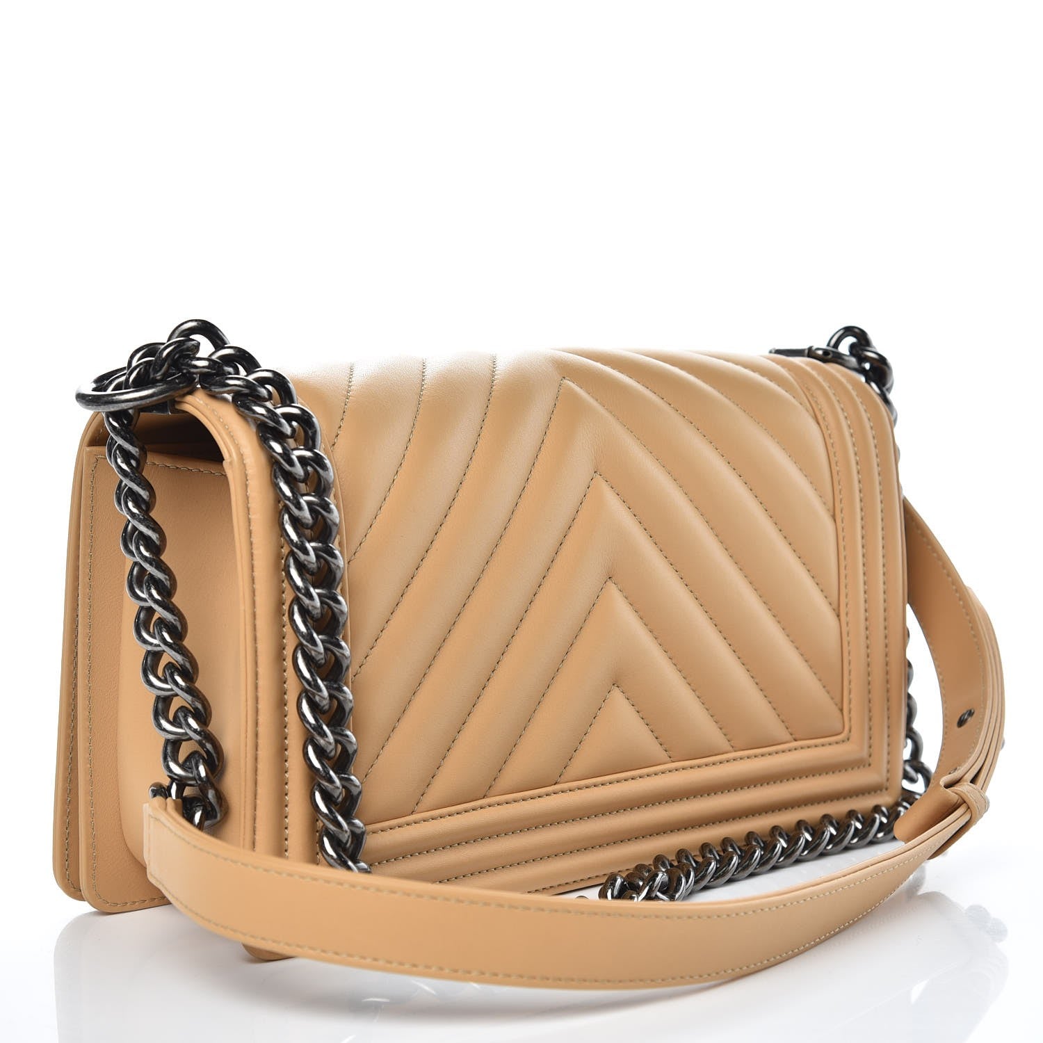 Chanel Lambskin Chevron Quilted Medium Boy Flap Beige 3 of 7