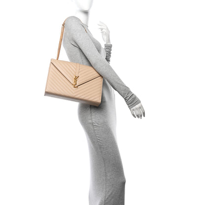 Saint Laurent Grain De Poudre Matelasse Chevron Large Monogram Satchel Nude Powder 2 of 12