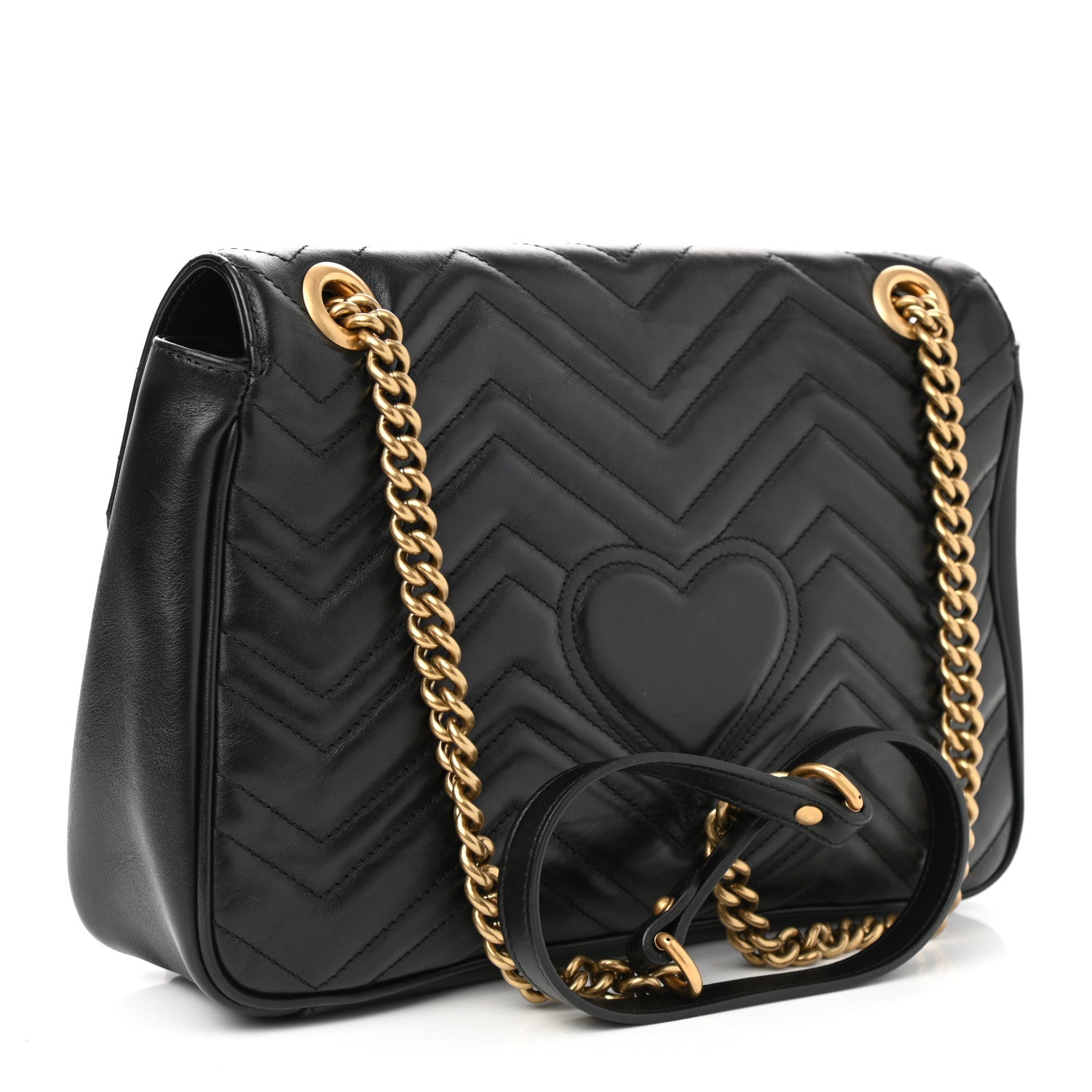 Gucci Calfskin Matelasse Medium GG Marmont Shoulder Bag Black 2 of 11