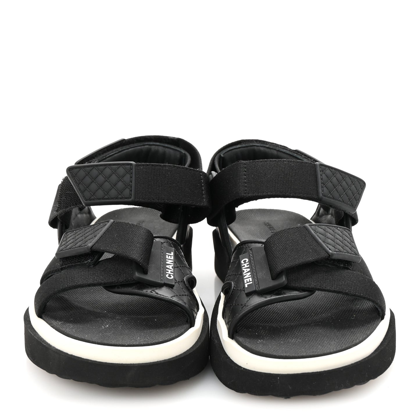 Nylon Lambskin Calfskin Velcro Dad Sandals 36 Black White
