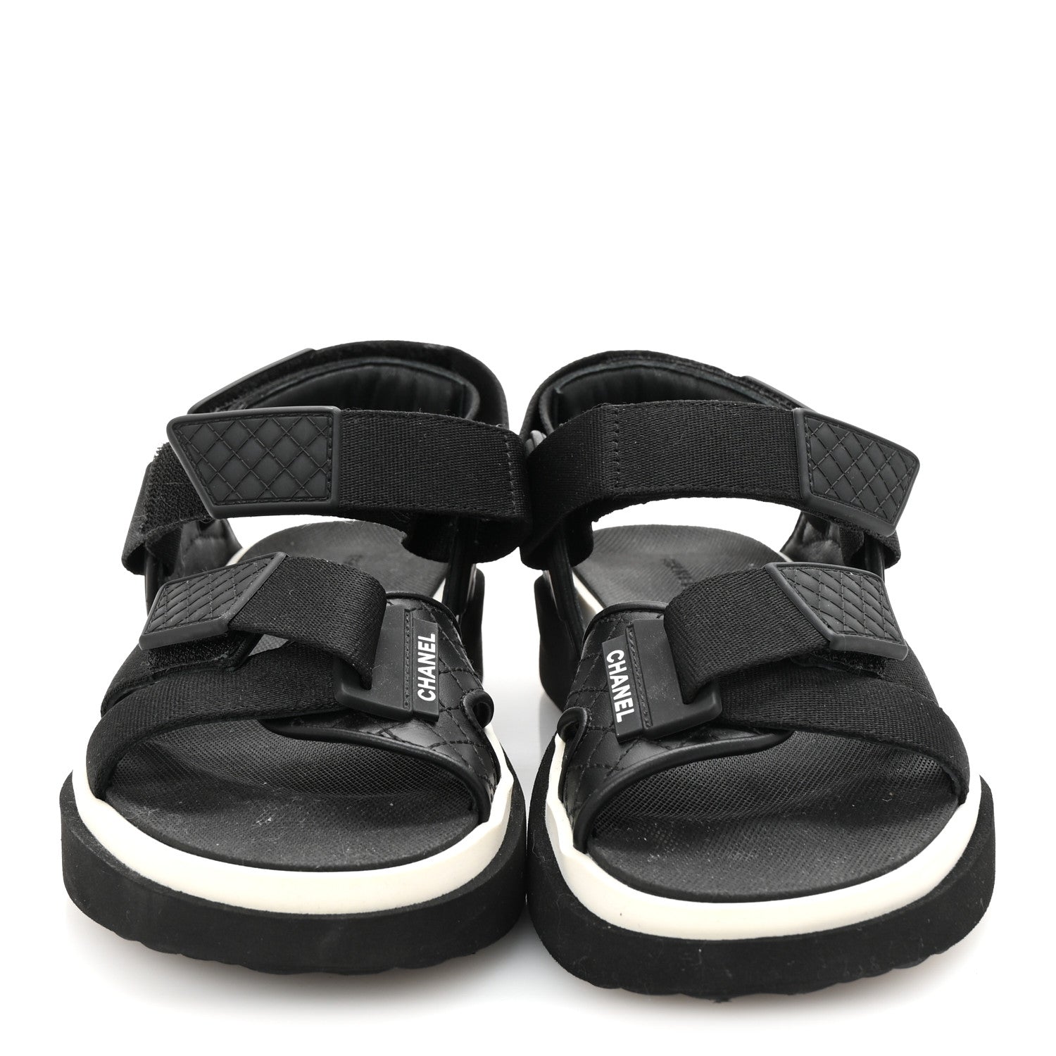 Chanel Nylon Lambskin Calfskin Velcro Dad Sandals 36 Black White 3 of 10