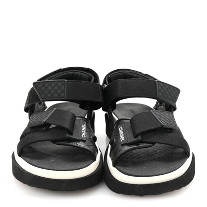 Chanel Nylon Lambskin Calfskin Velcro Dad Sandals 36 Black White 3 of 10
