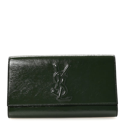 Saint Laurent Distressed Patent Small Belle De Jour Clutch Tartan Green 1 of 6