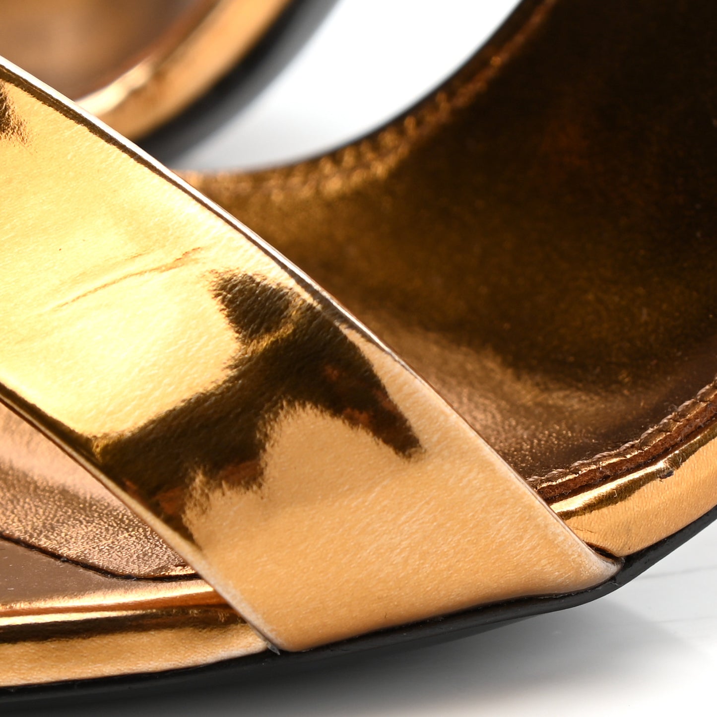 Metallic Lambskin Amber 105 Ankle Strap Sandals 38.5 Egypt Gold