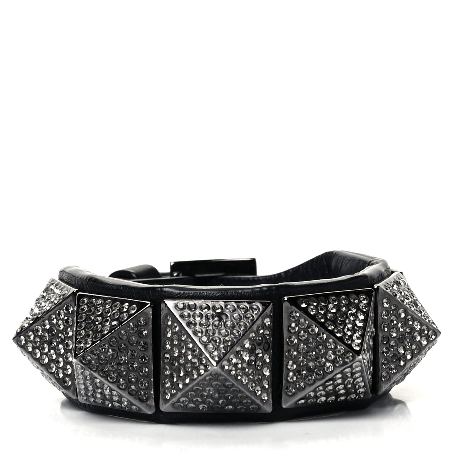 Calfskin Crystal Macro Rockstud Bracelet Black