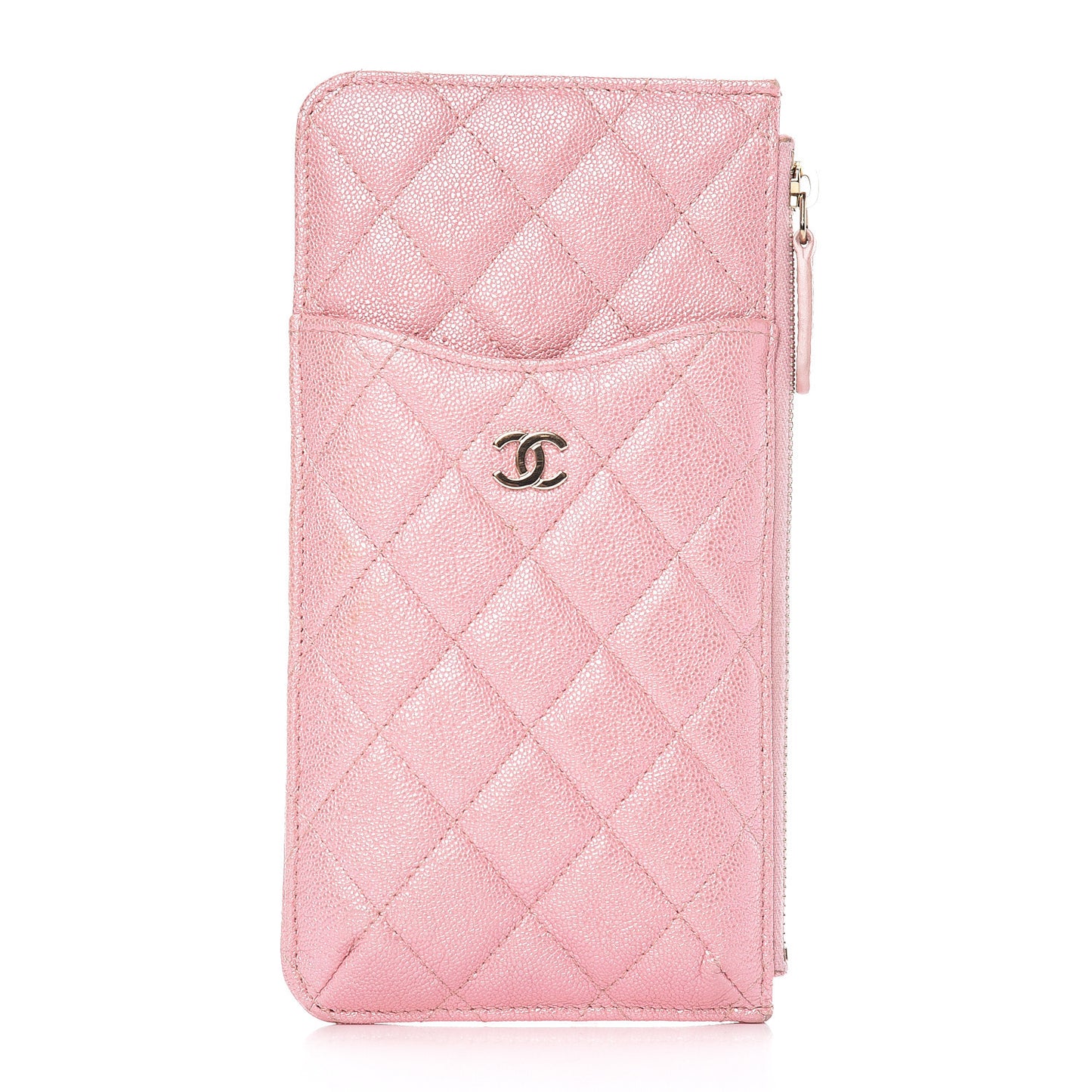 Iridescent Caviar Quilted Classic iPhone Pouch Rose Pink