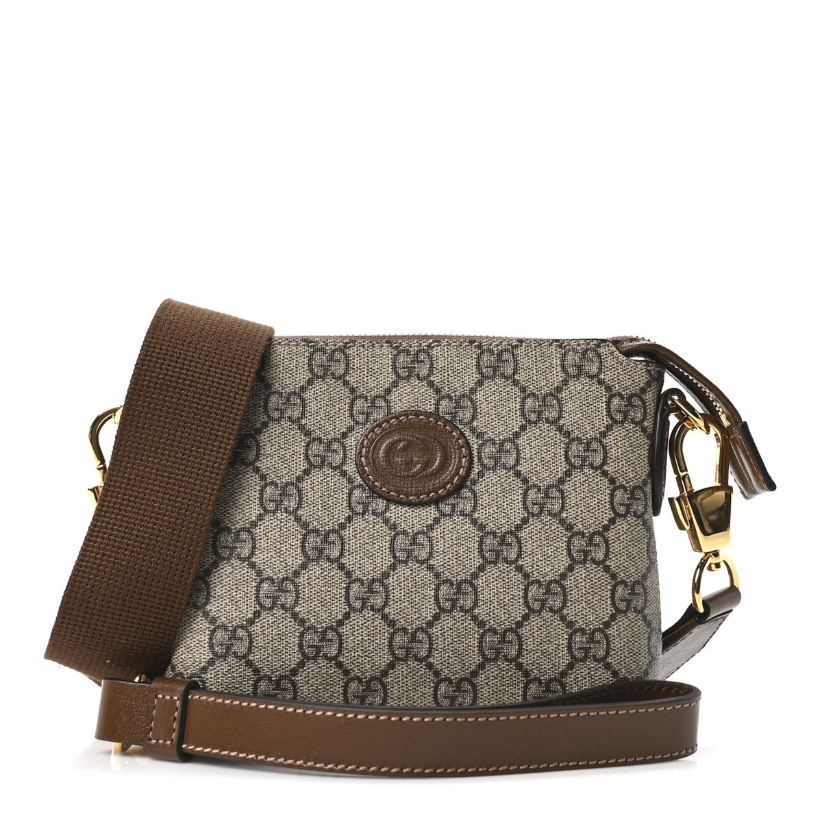 Gucci GG Supreme Monogram Azalea Calfskin Small Retro Interlocking G Wristlet Messenger Bag Beige Ebony Brown Sugar 1 of 10