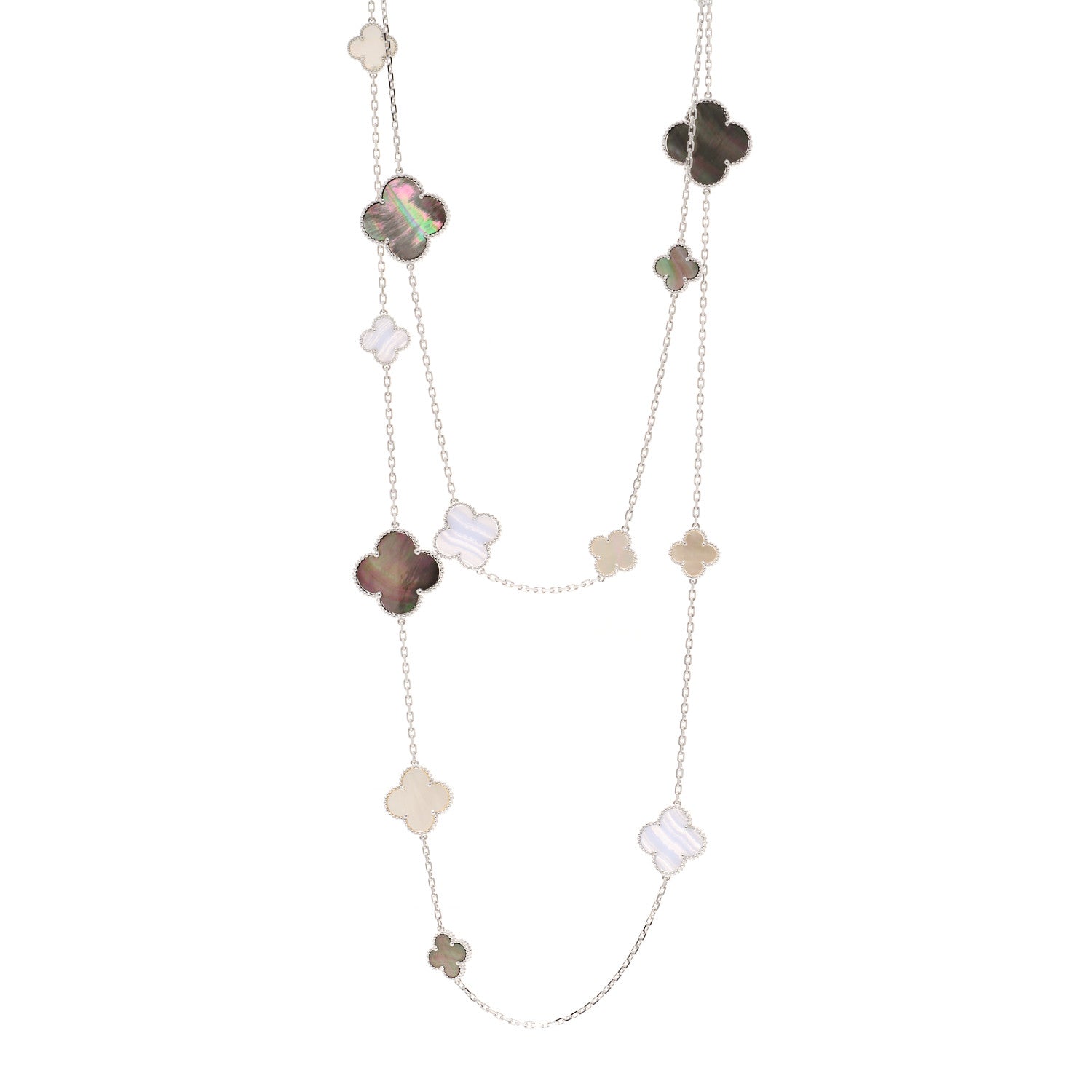 Van Cleef & Arpels 18K White Gold Mother of Pearl Chalcedony 16 Motifs Magic Alhambra Necklace 1 of 5