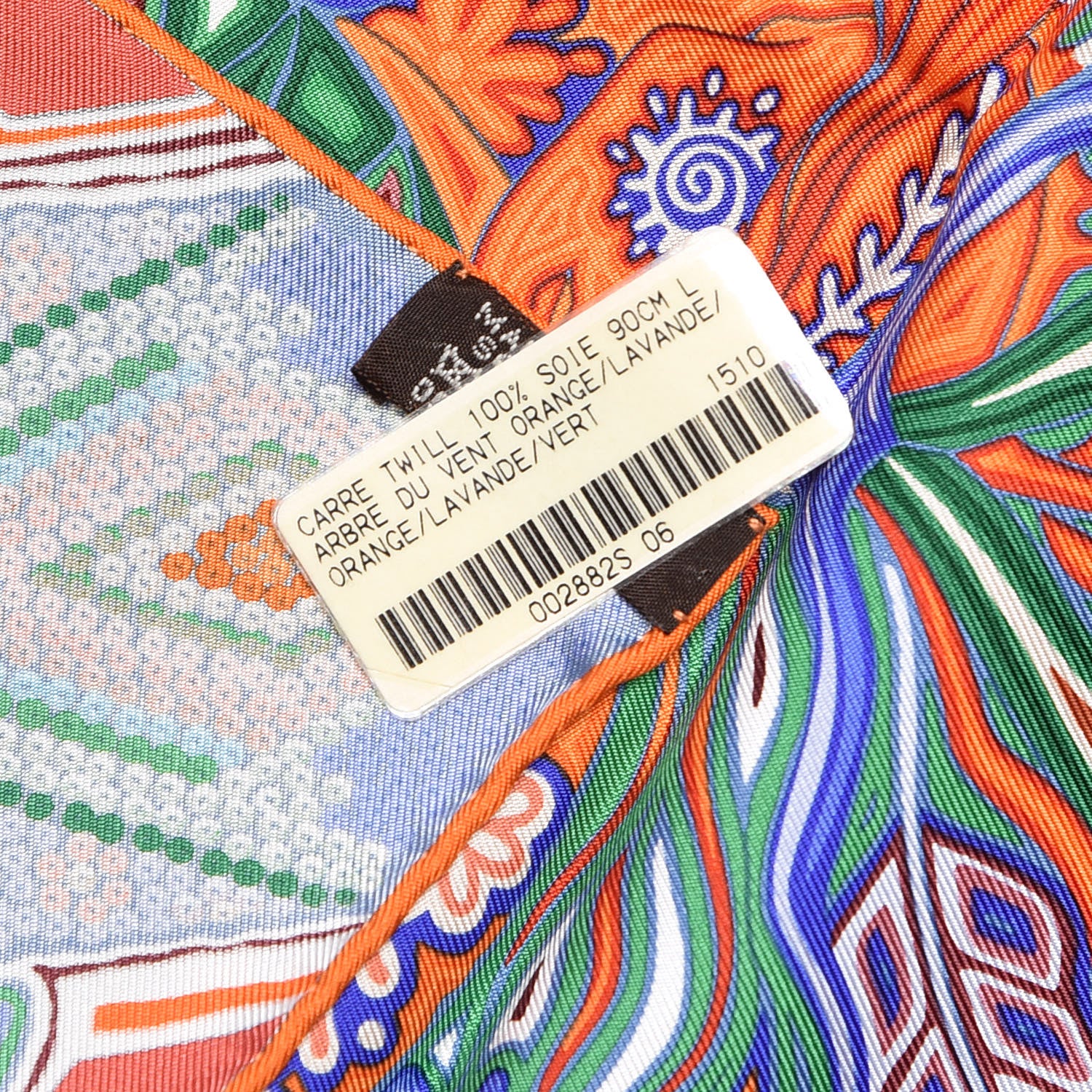 Hermes Silk Arbre Du Vent Scarf 90 Orange Lavande Vert 3 of 6