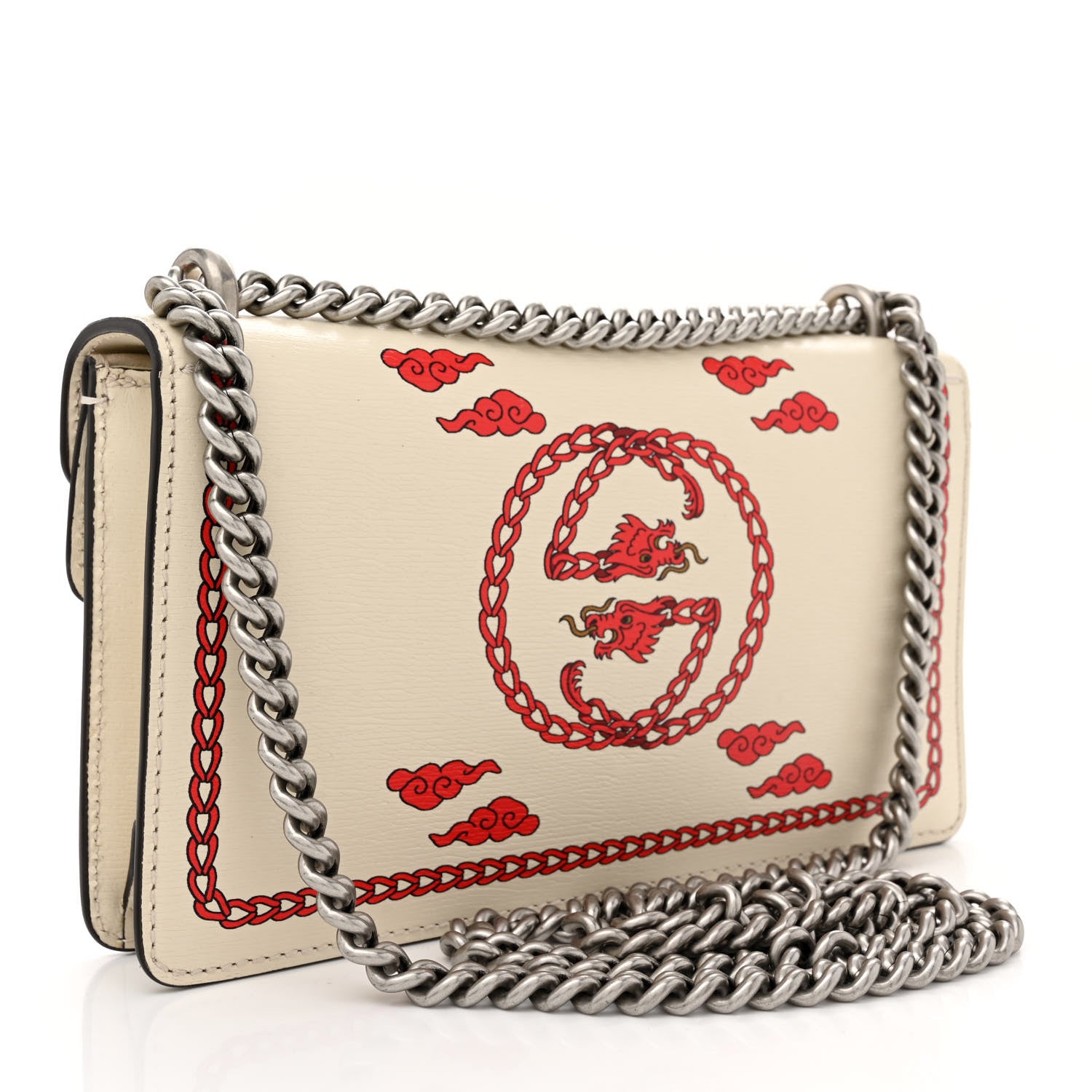 Gucci Textured Calfskin Lunar New Year Small Dionysus Shoulder Bag Mystic White Red 3 of 12