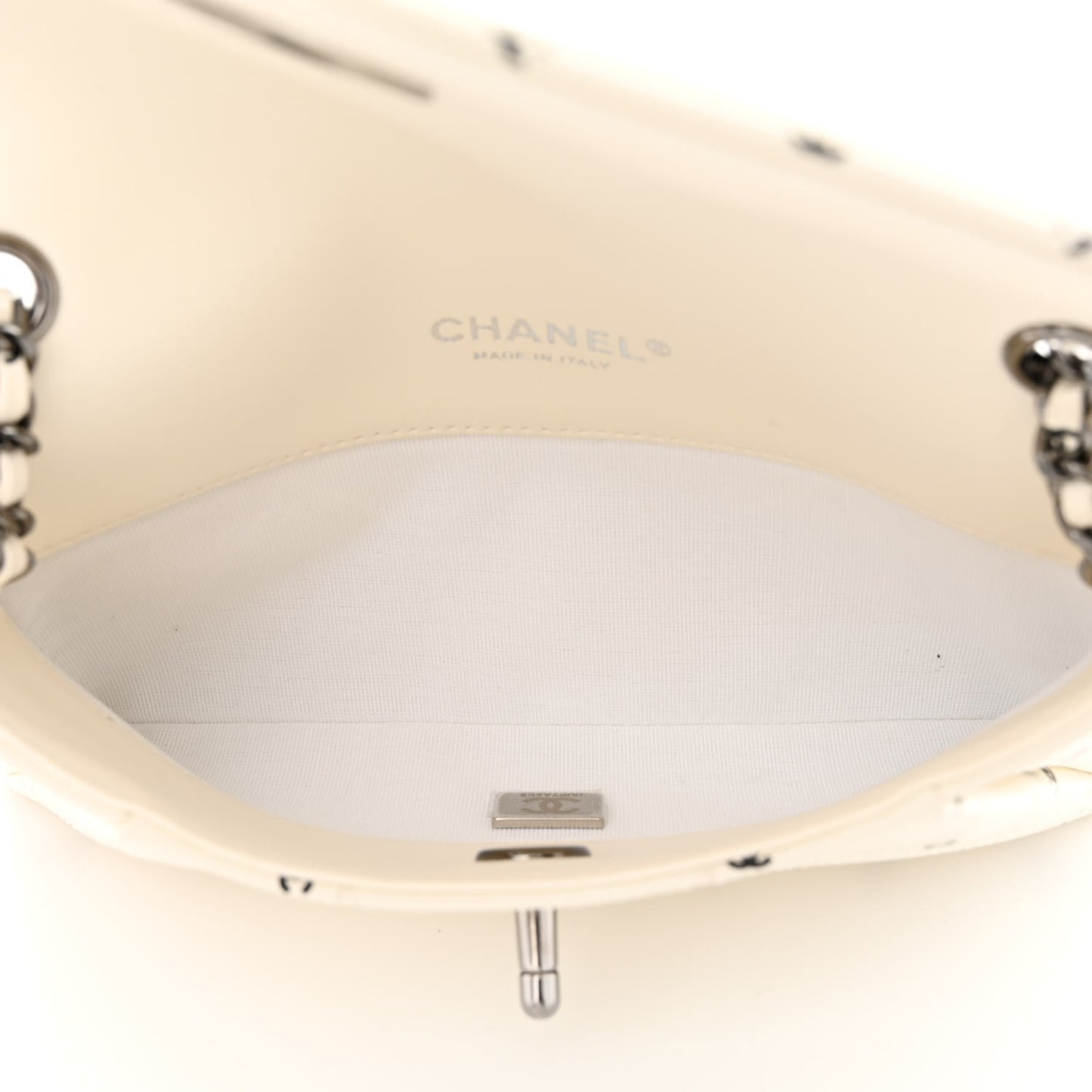 Printed Lambskin Logo CC Envelope Clutch With Chain White
