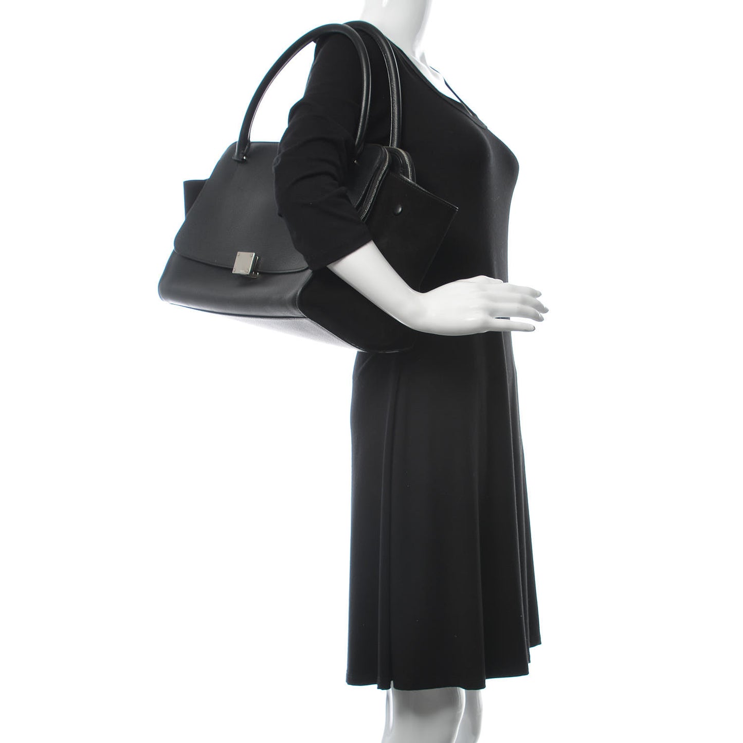 Drummed Calfskin Suede Double Zip Trapeze Black