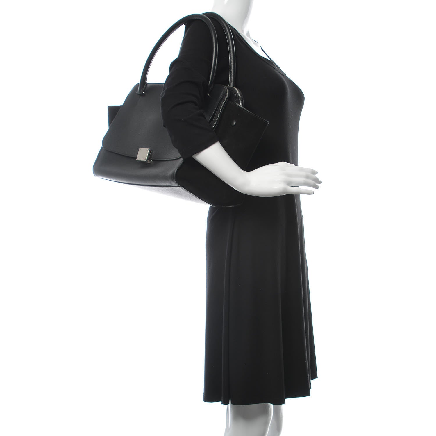 Celine Drummed Calfskin Suede Double Zip Trapeze Black 3 of 23