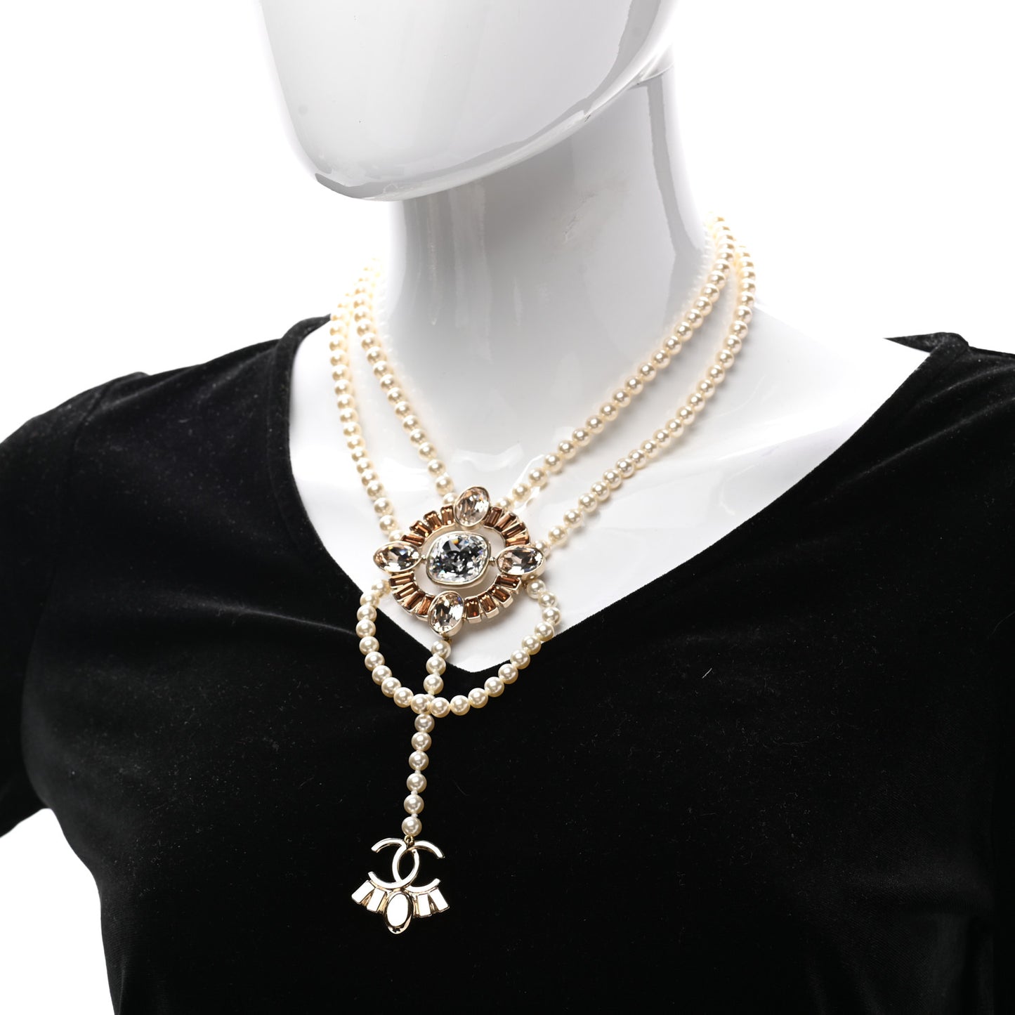 Baguette Crystal Resin Pearl CC Multi Strand Necklace Gold