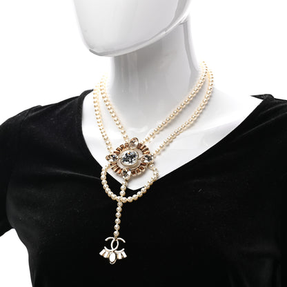 Chanel Baguette Crystal Resin Pearl CC Multi Strand Necklace Gold 2 of 7