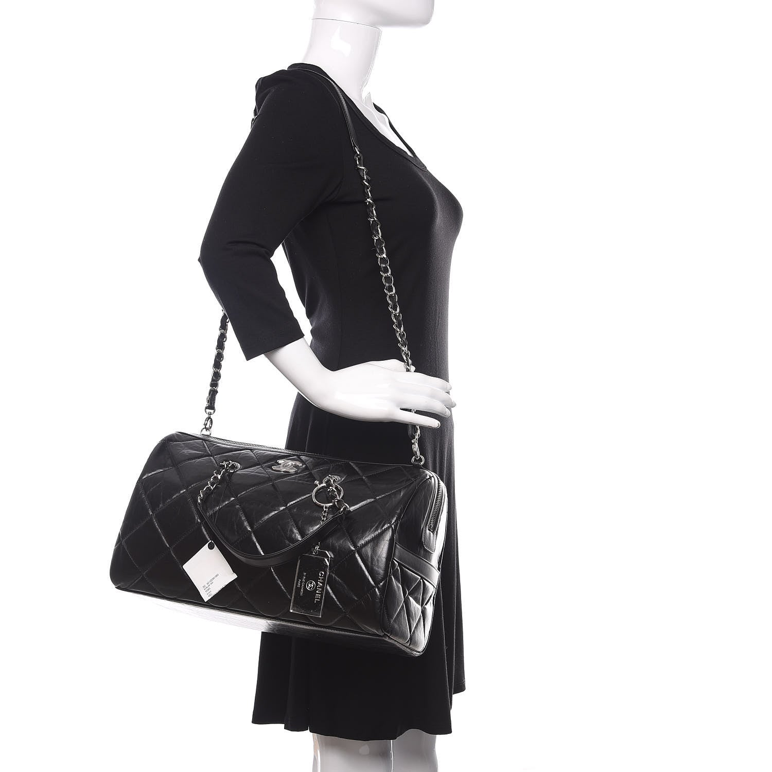 Chanel Calfskin Quilted CC Bowling Bag Black 2 of 10