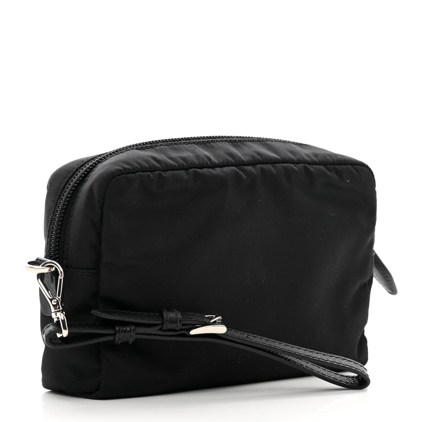 Tessuto Nylon Vela Saffiano Necessaire Wristlet Pouch Black