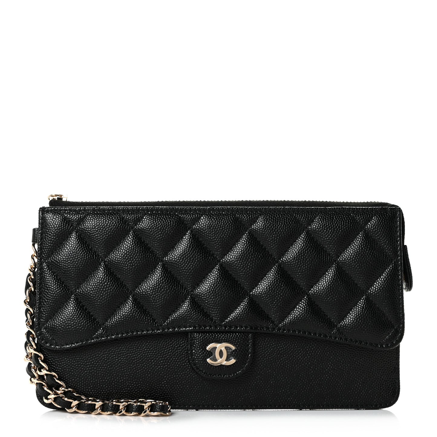 Caviar Quilted Classic Pouch With Handle Black