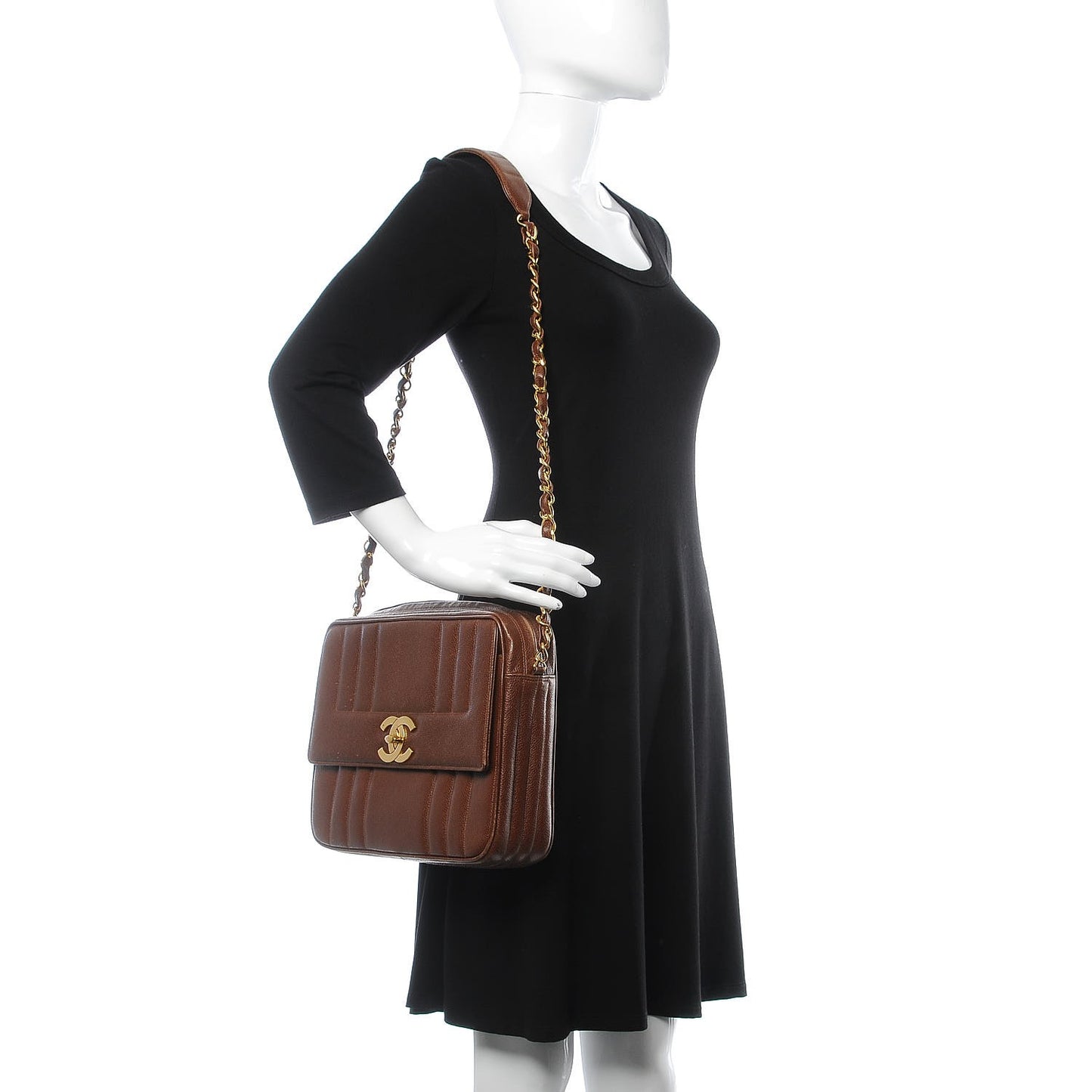 Caviar Vertical Quilt Bag Brown