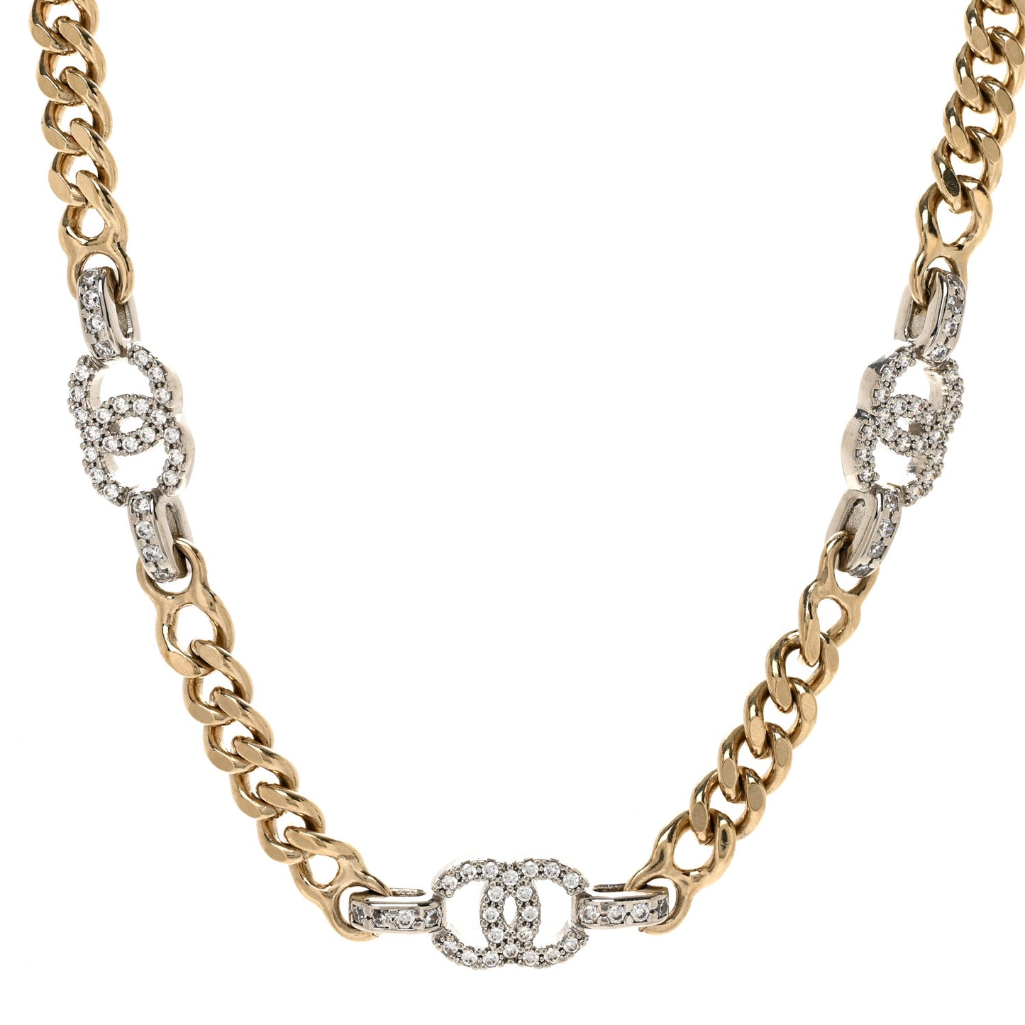 Crystal CC Chain Links Choker Necklace Gold