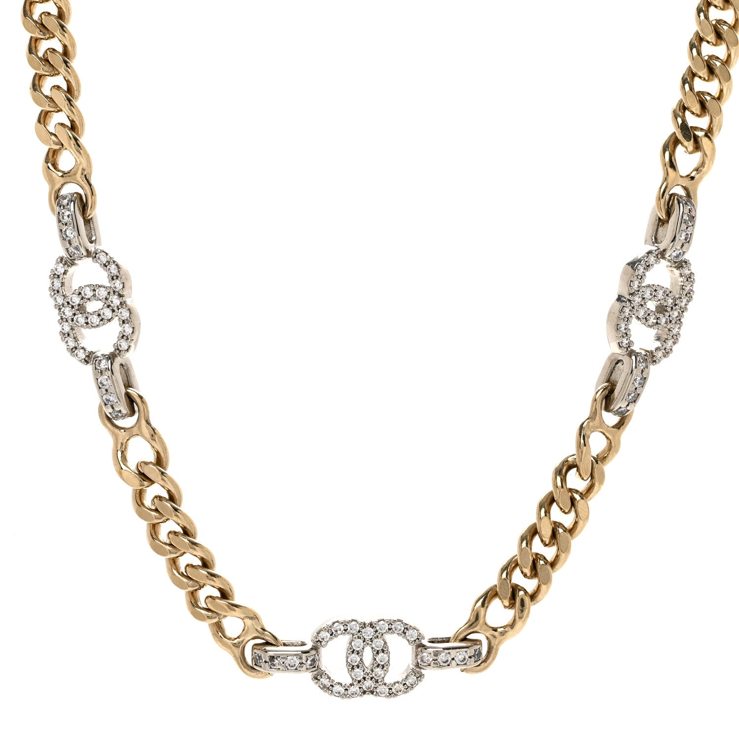Chanel Crystal CC Chain Links Choker Necklace Gold 1 of 4