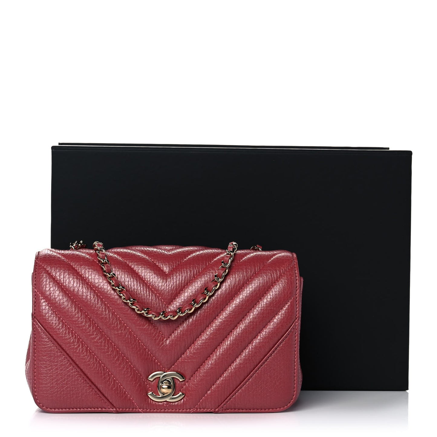 Calfskin Chevron Quilted Mini Statement Flap Pink