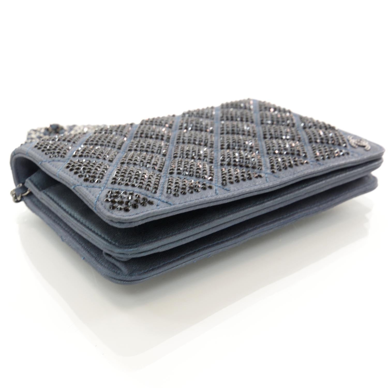 Chanel Crystal Quilted Wallet On Chain WOC Dark Blue 4 of 8