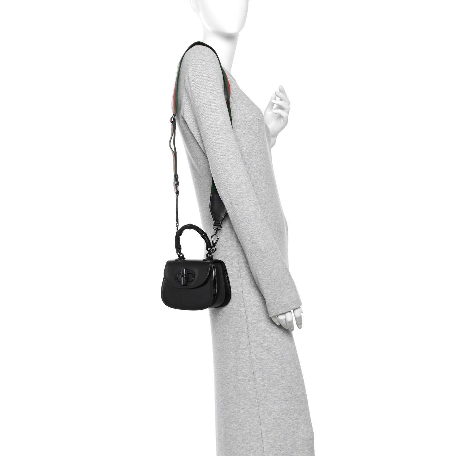 Gucci Boarded Dyana Lux Calfskin Web Monochrome Small Bamboo 1947 Top Handle Bag Black 2 of 10