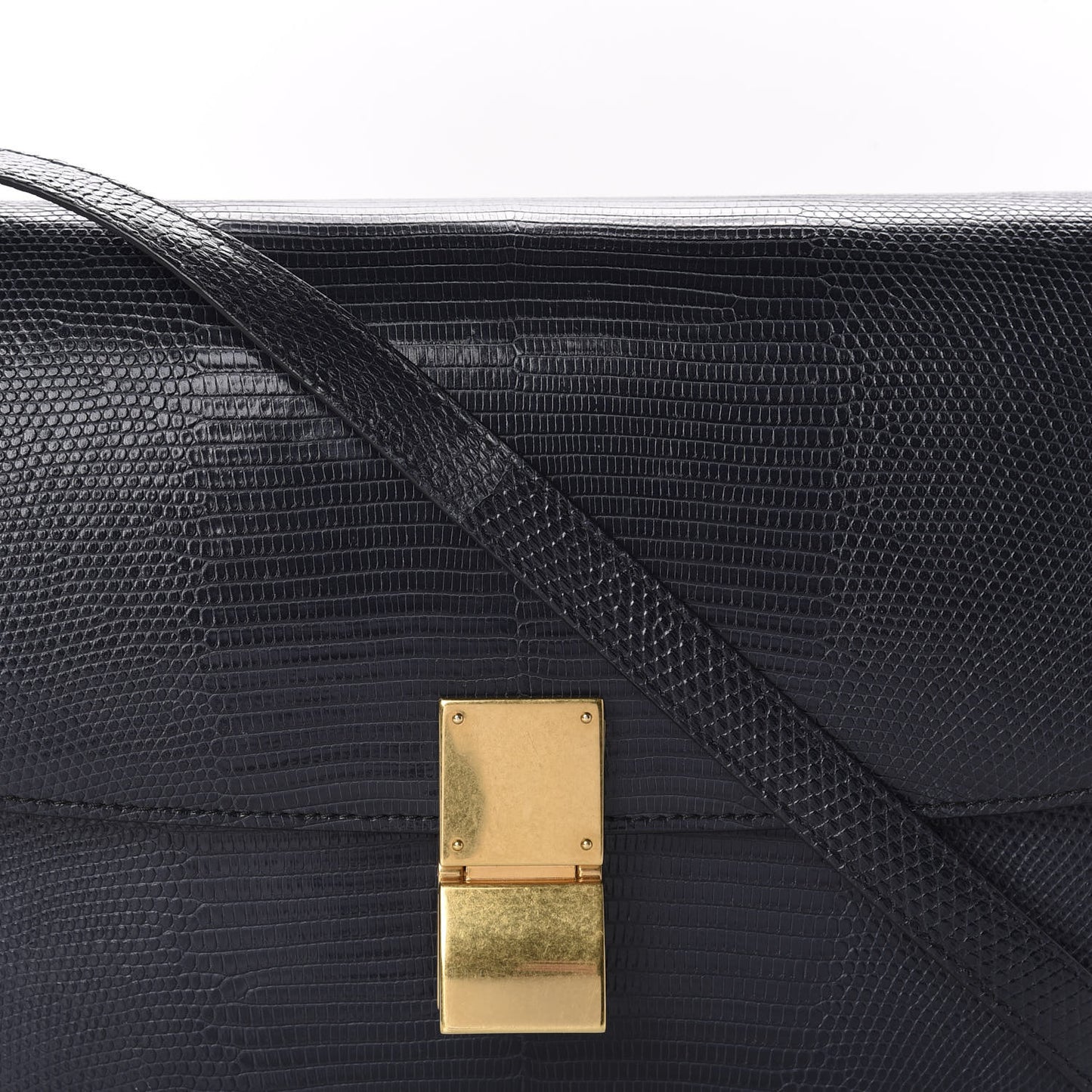 Lizard Medium Classic Box Flap Bag Navy