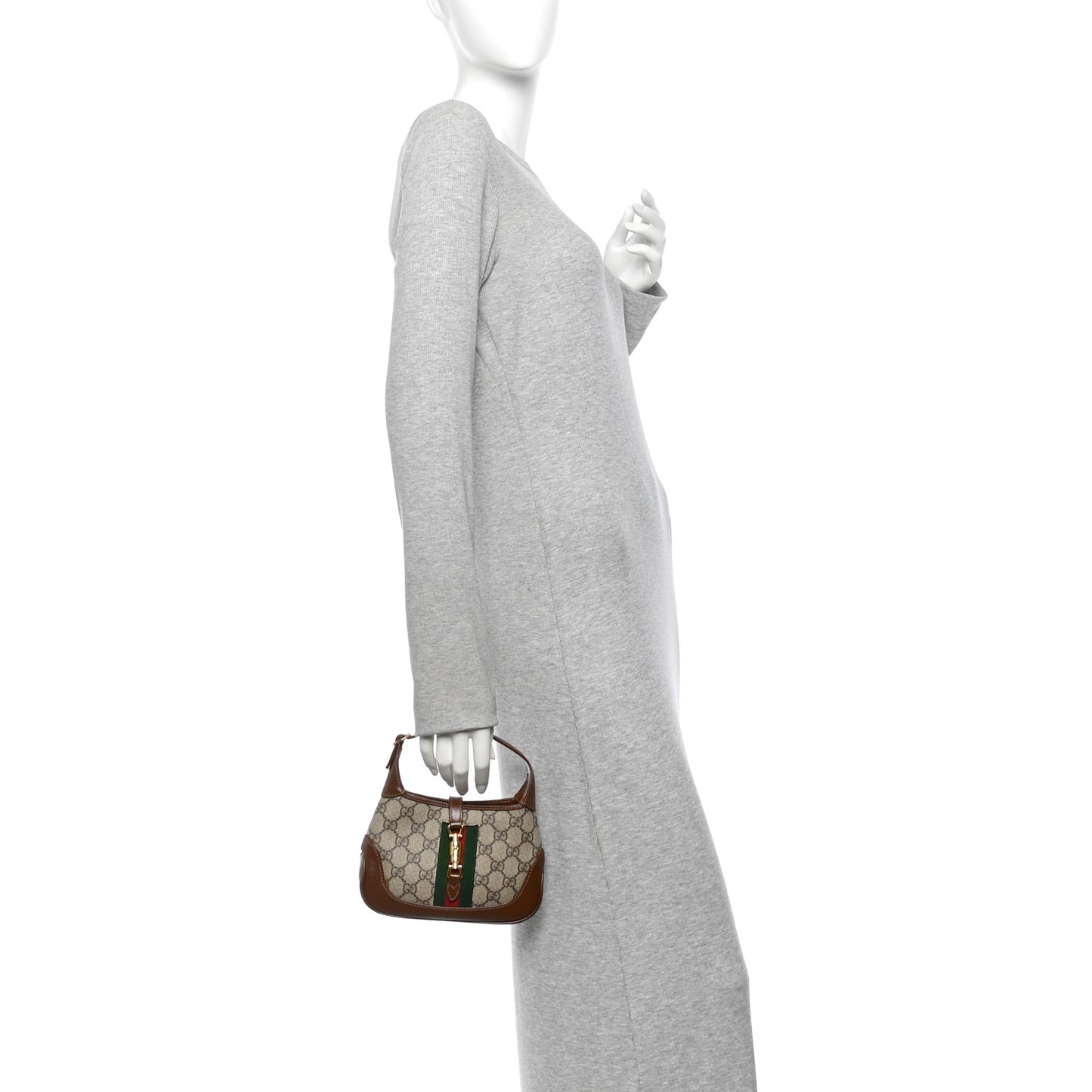 GG Supreme Monogram Azalea Calfskin Web Mini Jackie 1961 Hobo Beige Ebony Brown Sugar