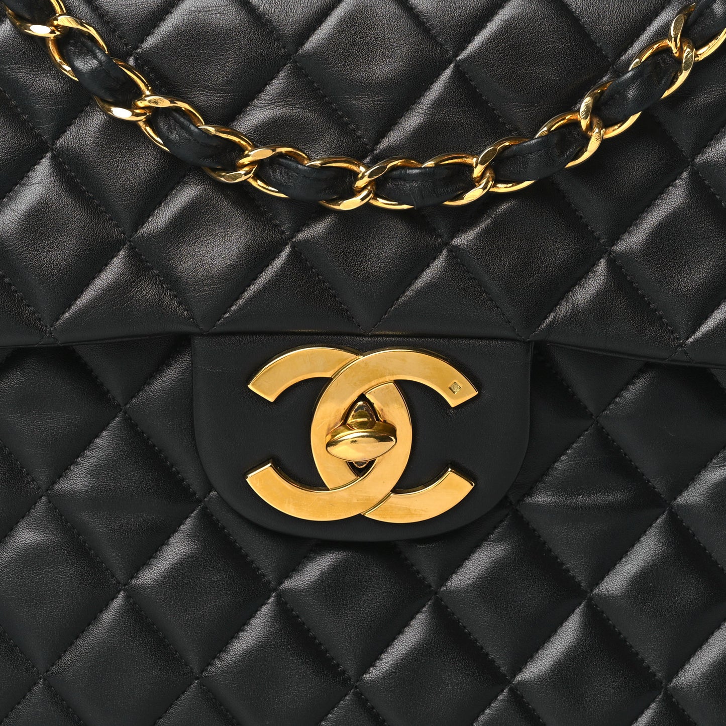 Lambskin Quilted XL Jumbo Single Flap Black