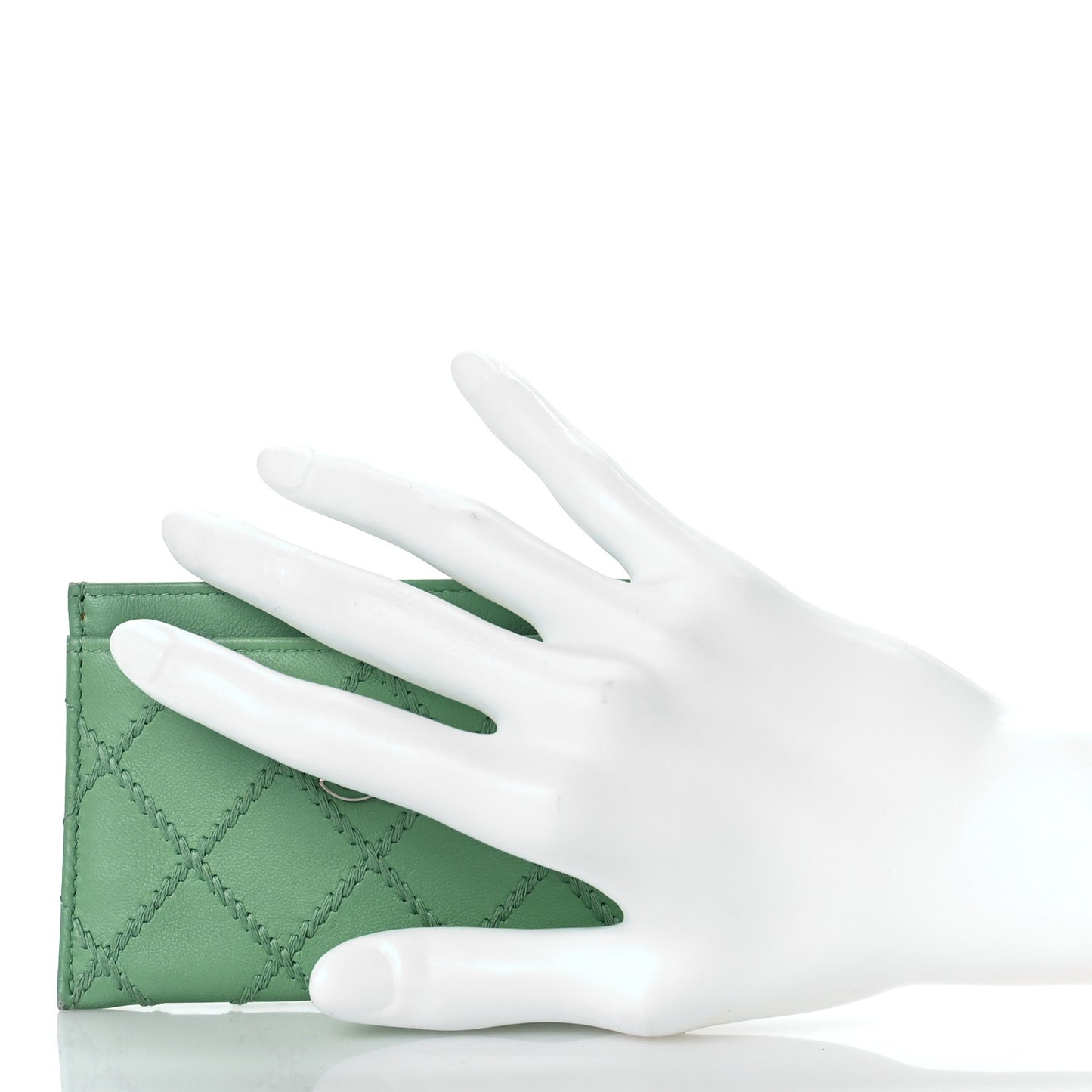 Lambskin Double Stitch Card Holder Green