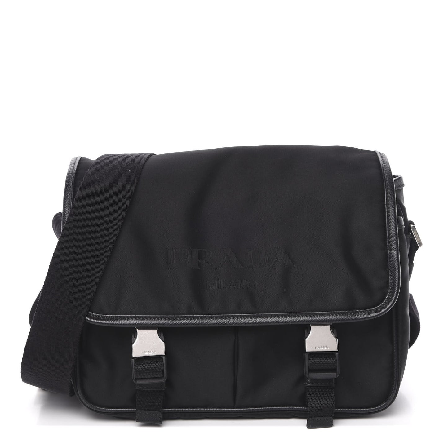 Tessuto Nylon Saffiano Logo Messenger Bag Black