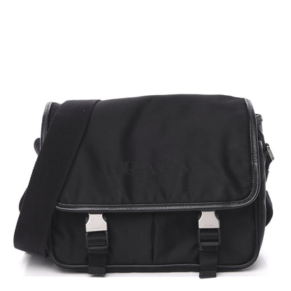 Prada Tessuto Nylon Saffiano Logo Messenger Bag Black 1 of 10