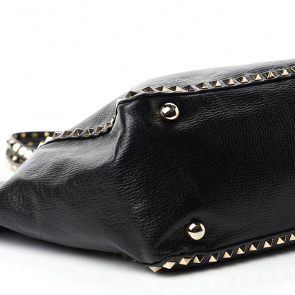 Valentino Garavani Textured Calfskin Medium Rockstud Tote Black 6 of 14