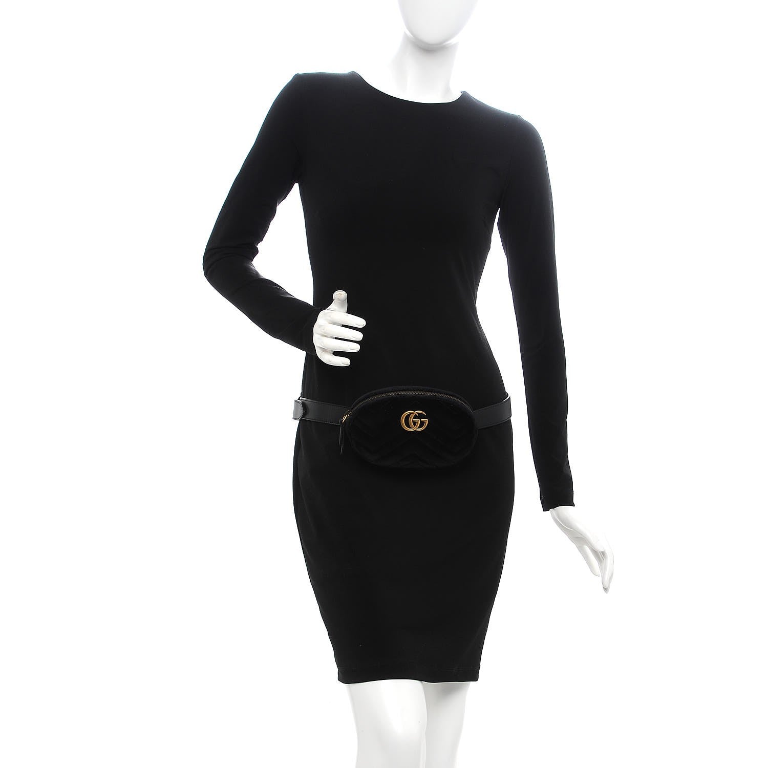 Gucci Velvet Matelasse GG Marmont Belt Bag 85 34 Black 2 of 13
