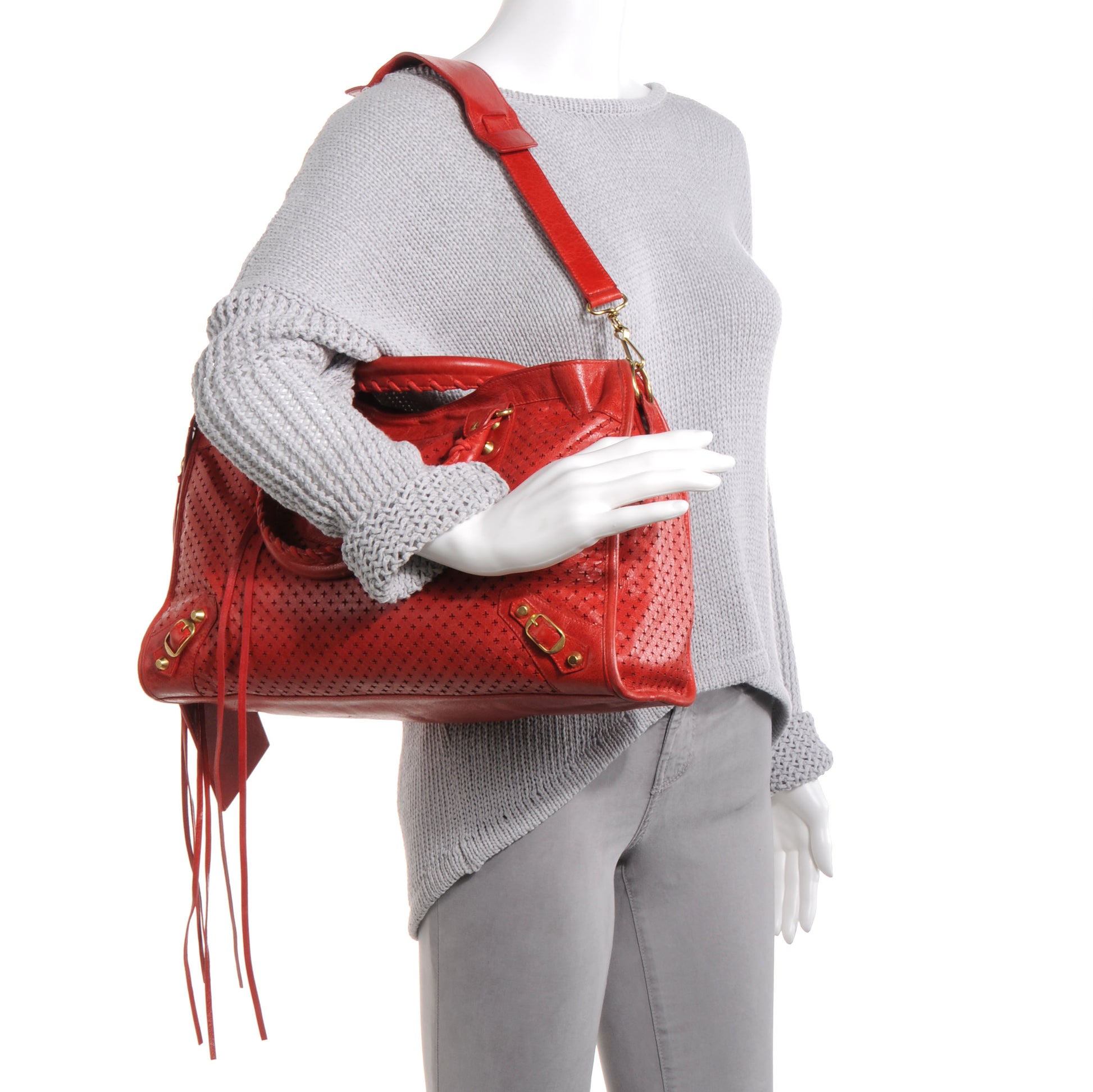 Balenciaga Agneau Cross Perforated City Ruby Red 20 of 38
