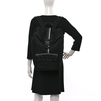 Fendi Mesh Cuoio Romano Vitello Stampa FF 1974 Embossed Logo Plate Backpack Black 2 of 7